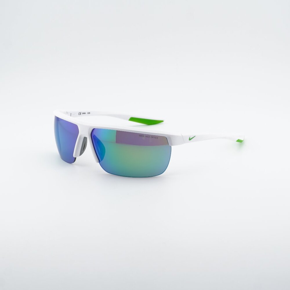 NIKE TEMPEST M CW4665 103 Sunglasses White Rectangle Frame, Green Lenses